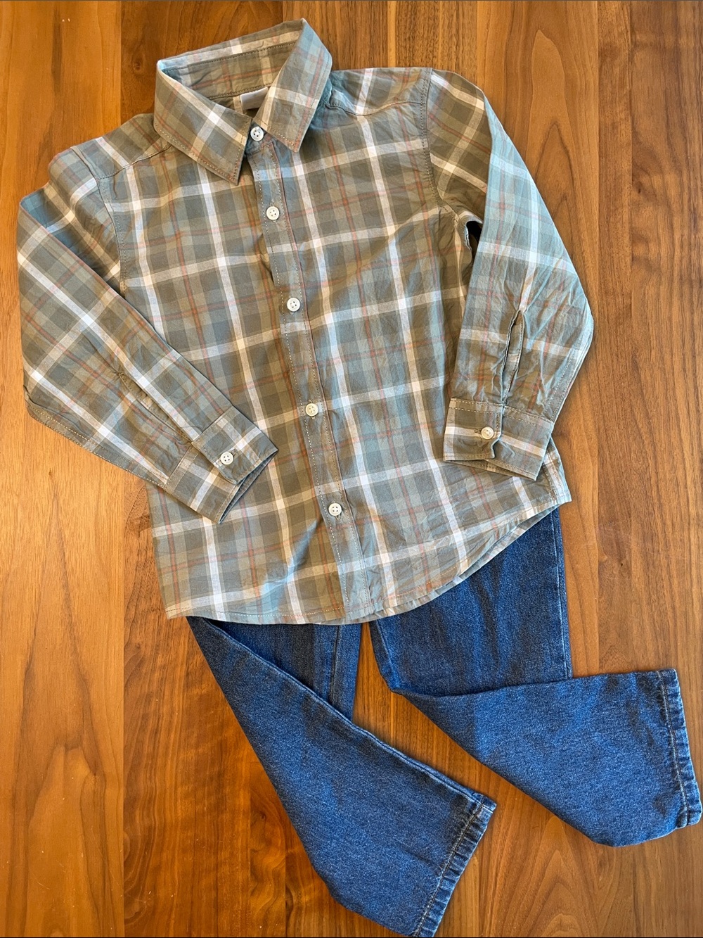 Carter's Plaid Button-Down Shirt in Sage and Light Blue